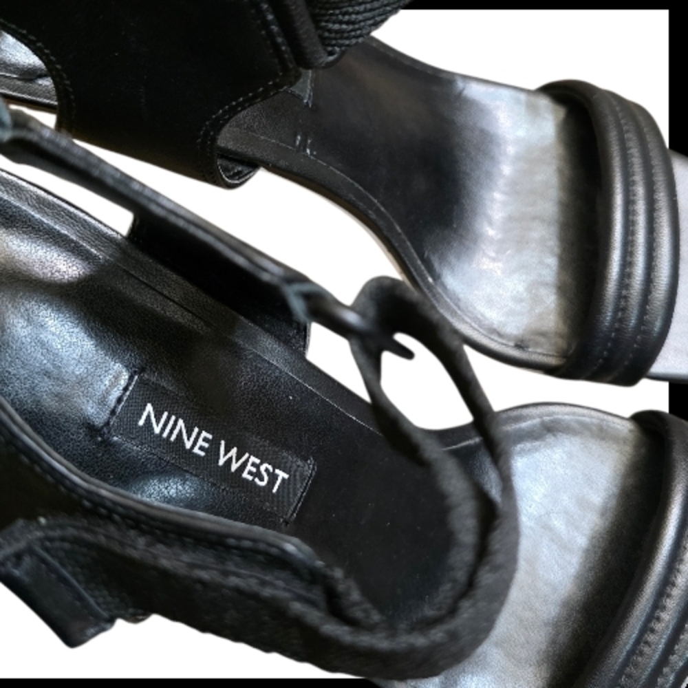 Nine West Black Strappy Block Heels Sz 7 - Picture 8 of 11